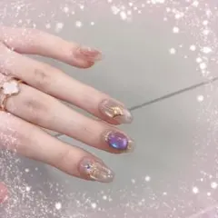 ネイルチップ 上品 オーロラ ゴールド ベージュピンク エレガント ラメ