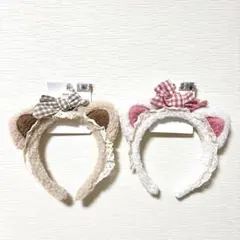 ふわふわ　カチューシャ　猫耳　レースリボン