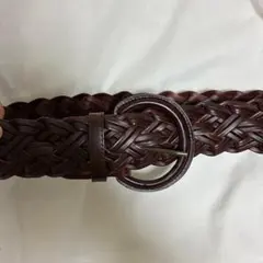 【レトロ】編み込み メッシュベルト ダークブラウン ラウンドバックル べルト