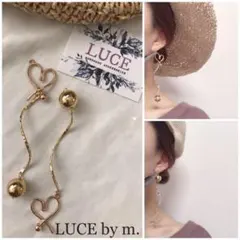 202 再販 アシメ ゴールド メタルボール ハート ウェーブ ロングピアス