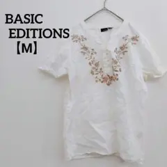 レア❗️BASIC EDITIONS 【М】 ホワイト フラワー 刺繍 シャツ