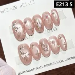 【高品質】現品ネイルチップ　ショートオーバル　アート羽根月と星マグネットちゅるん