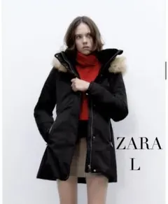 ZARA フーデッドキルティングコート Lサイズ