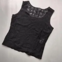 美品　LL　Eaxa　レース模様　タンクトップ　黒　ブラック　サイドジッパー付き