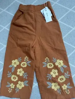 RELA. キッズ 花柄刺繍 ロングパンツ オレンジ 110cmのサムネイル