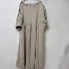 【natural by clip】リネンコットン配色ワンピース　ベージュ　フリー