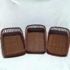 天然素材 籐（ラタン）陳列バスケット 3個セット 斜め形状 業務用・什器