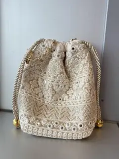 インド刺繍　巾着バック