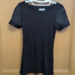 ZARA　袖シアーレース半袖Tシャツ　ブラック