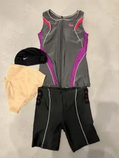 スポーツ用水着セット Lサイズ グレー ピンク Nikeキャップ付き