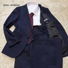モダリトルノ　メンズスーツ　2パンツ　ネイビー　シャドーストライプ　M相当