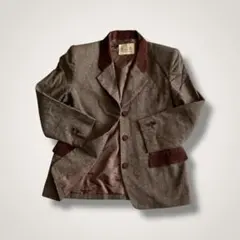 レトロ テーラードジャケット ウール混 ブラウン 切替デザイン 9号