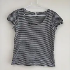 【新品】ニーム NIMES 袖デザイン ボーダー カットソー Tシャツ 黒のサムネイル
