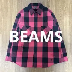 【BEAMS】ダメージイージーフィットネルチェックシャツ 未使用に近い 美品