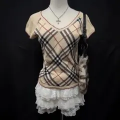 Burberry バーバリーブルーレーベル 半袖ニット　ノバチェック　平成ギャル