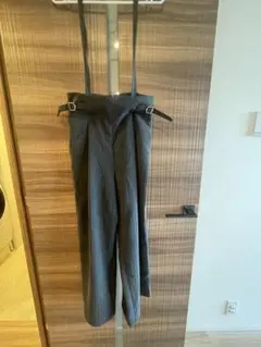 美品　サスペンダー付き　ストライプ　スラックス　ワイドパンツ　通勤通学　おしゃれ