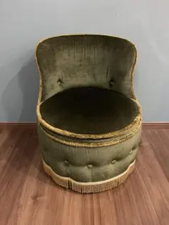 イギリスビンテージ⭐︎オリーブグリーン フリンジ付き1人掛けソファ