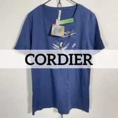 日本製 CORDIER スパンコール コットン Tシャツ ネイビー系 花柄