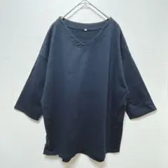 カットソー　五分袖　七分袖　Vネック　ネイビー　メンズ　シンプル　春秋冬　LL