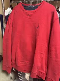 NAUTICA レッド クルーネック スウェット L