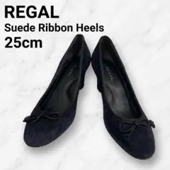 REGAL リーガル スエード パンプス 25cm ネイビー リボン【A】