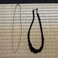 金色チェーンと黒色ビーズネックレスセット