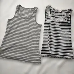 グレーとホワイトのストライプタンクトップ 2枚セット まとめ売り