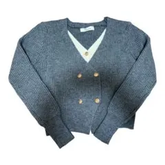 ニット グレー ダブルボタン Vネック 綺麗め