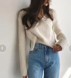 レディース Vネックカシュクールニット