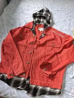 オレンジ フード付きデニムジャケット