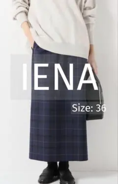 IENA ストレッチチェックロングタイトスカート ネイビーのサムネイル