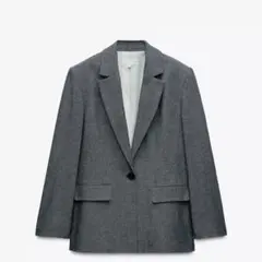 ZARA グレー ショルダーパット ストレートブレザー XS（S〜M程度