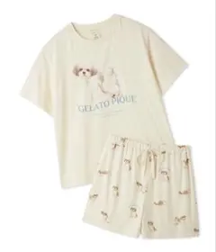 ジェラピケ お散歩ドッグワンポイントTシャツ&ショートパンツセットのサムネイル