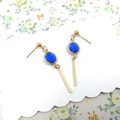 No.843☆オーバル（ブルー） ピアス イヤリング マスクチャーム