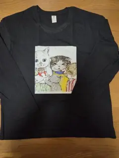 猫イラスト 長袖カットソー 黒　グラフィック　　動物　可愛い　癒し　プレゼント