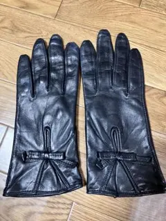 Vert Dense ヴェールダンス 黒レザー手袋 リボン付