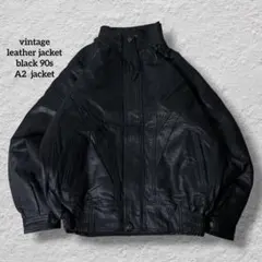 vintageレザージャケット90sブラック本革A2ジャケット短丈古着メンズXL
