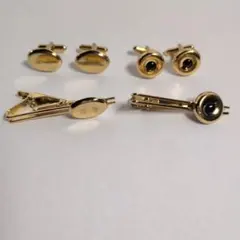 金色メッキ カフスボタンとネクタイピン2セット