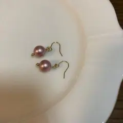 ハンドメイド　ピンクパール ゴールドピアス