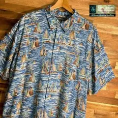 【O69】Croft&barrow 半袖シャツ 総柄 ブルー メンズ XL