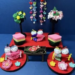 ちりめん細工，ひな祭り，ぼんぼり，くくり花吊るし飾り，紫陽花、置物セット