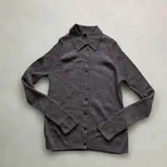 UNIQLO L グレー メリノ リブ ポロカーディガン 襟付き ニット