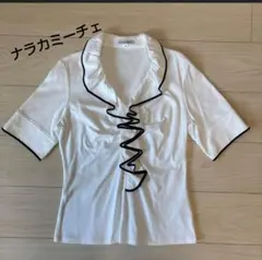NARACAMICIE ホワイトラッフル襟半袖シャツ II