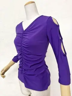 【Ｖネック】新品　紫色　ギャザーデザイン社交ダンスレッスンウェアｂ411