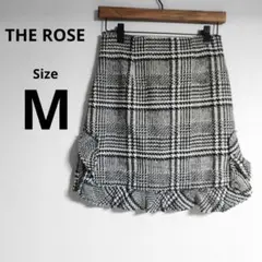 THE ROSE 白黒チェック フリル裾 ひざ丈スカート韓国製