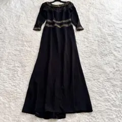 美品✨タダシショージ　ロングドレス　ワンピース　ゴールド刺繍　マキシ　長袖