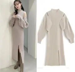 GRL オフショルダー ニットワンピース スリット入り　Mサイズ