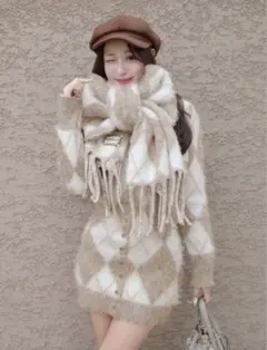 Darich アーガイルニットアンサンブル　BEG Free