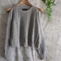 T-13リブ編み グレー クルーネック長袖セーター　秋冬　トップス