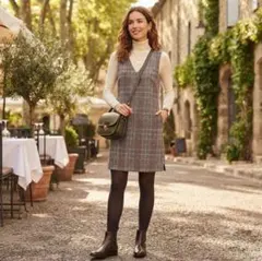 【大人かわいい×ミニ】Doux Belle チェック柄 ワンピース グレーのサムネイル